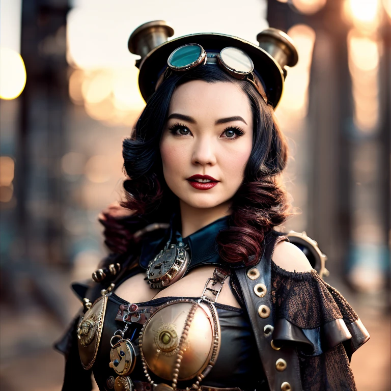 Photographic realistic, (steampunk girl) [ACTRESS_1:0,1 ACTRESS_2:0.75] [ACTRESS_3:ACTRESS_4:0.85], close up, (gothic clothing), Feminine,((Perfect Face)), ((arms outstretched above head)), ((Aype Beven)), ((scott williams)) ((jim lee)),((Leinil Francis Yu)), ((Salva Espin)), ((Matteo Lolli)), ((Kris Anka)), (Intricate),(High Detail), (bokeh)