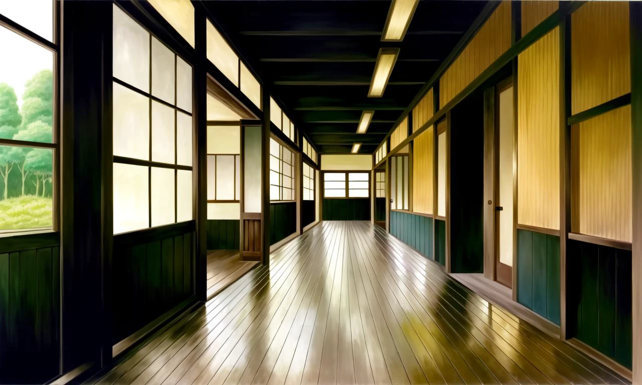 masterpiece portrait of aroused Rei Ayanami \(evangelion\), evangelion \(Hideaki\), caustics, textile shading, high resolution illustration, red eyes, feminine, no pupils, blue hair, short hair, japanese school uniform, loafers, detailed school, japanese school hallway, japanese modern school in Tokyo, soft light, black stockings, torn stockings, indoors, wooden floor, hallway, at night, neon lights, by makoto shinkai, kyoto animation
