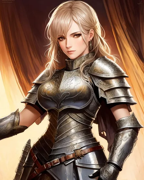 a female knight, wearing armored dress, intricate, highly detailed, by michael garmash and Aleksi Briclot