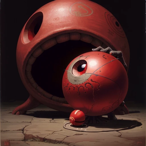 a sphere with eyes nose and mouth (screaming behelit:1.21) , guillem h. pongiluppi (keith haring:1.102)