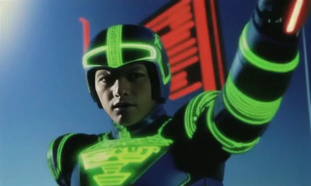 tron_style,Japanese_tokusatsu,solo,feature, retro_artstyle, 1980s_\(style\) ,blurry, <lora:tron:0.6> <lora:kamenrider:0.4>