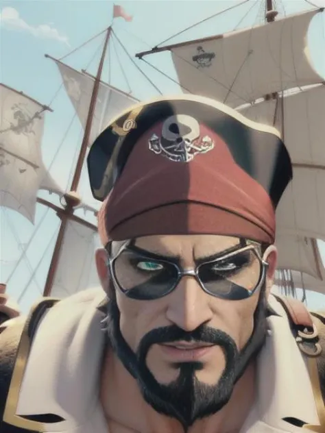 cartoon, man, pirate, (cinematic:1.5), crisp lines and color, (sharp focus), (ultra detailed face and eyes:1.1), vivid colors