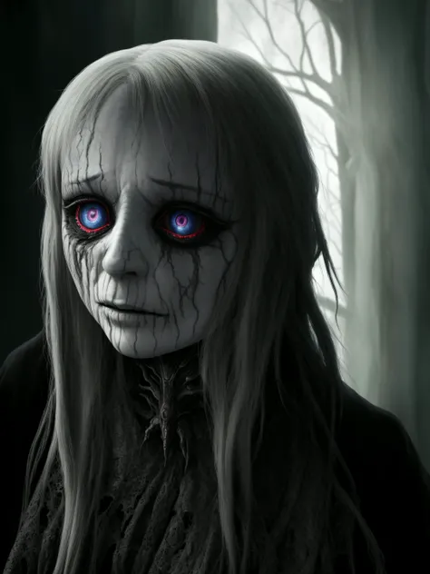 banshee, ghost, old woman, dead, creepy, decadent, ruined skin, realistic eyes, transparent body and clothes, scars, invisible, bloody, crying, screaming, sad, stunning details, very detailed, high resolution, photorealistic, cinematic lighting, realistic proportions, realistic perspective, harmonic composition, sharp focus, fantasy, D&D