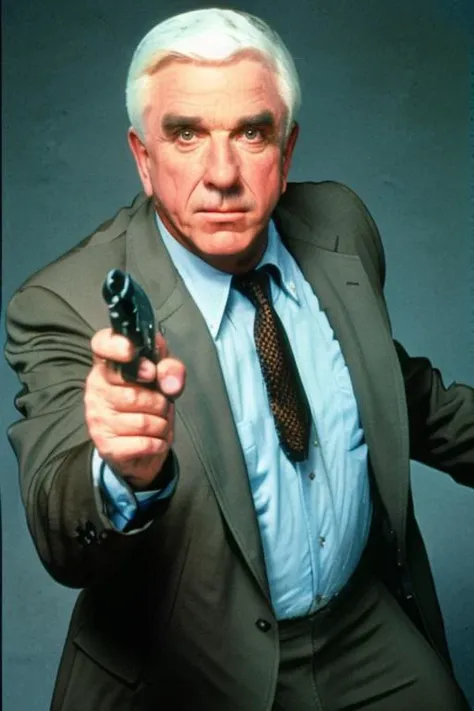 Frank Drebin holding a gun <lora:Drebin:0.9>