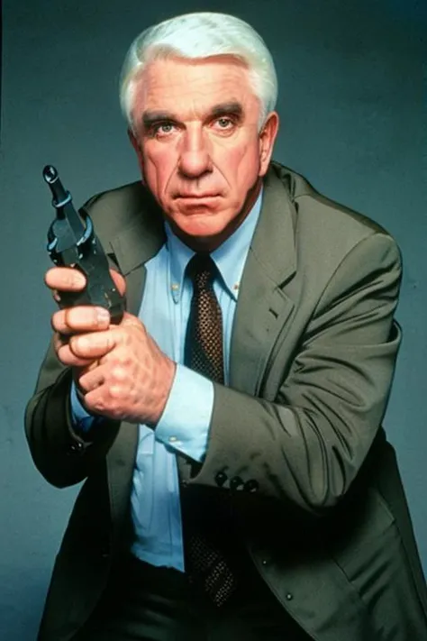 Frank Drebin holding a gun <lora:Drebin:0.9>