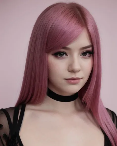 ((1girl)),r/amateur,pink hair,looking at viewer,(lifelike),wearing in black dress,((medium close shot)),(((low_light))),high detailed every eyelash,skin pores,((best aesthetics:1.2)),(best quality:1.2),