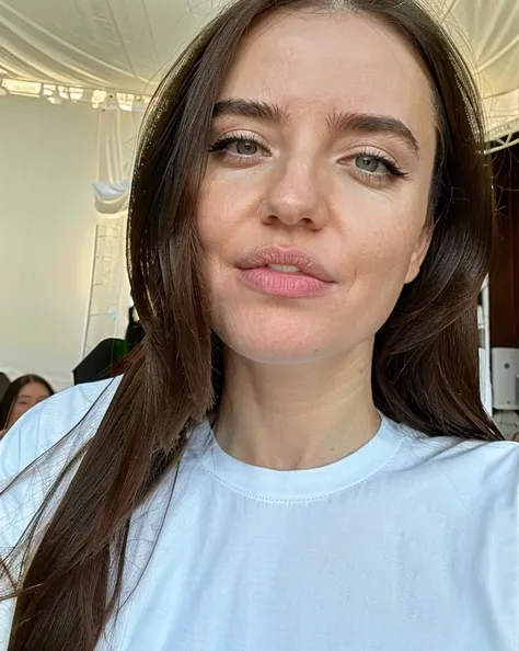 dorofeeva,1girl,selfie,solo,medium shot,brunette hair,
hyper detailed every eyelash,hyper - detailed illustrations,crystal clear photo,Photography,intricate details,super realistic photo,
at stage,wearing in white t-shirt,((no makeup)),looking at viewer,<lora:Nadya_Dorofeeva:0.75>,