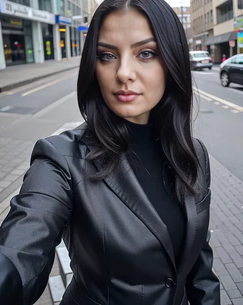 aestheticselfie,1girl,selfie,solo,((medium shot)),black strong hair,
hyper detailed every eyelash,hyper - detailed illustrations,crystal clear photo,Photography,intricate details,super realistic photo,
street,wearing in bussines suit,looking at viewer,<lora:Aesthetic_Selfie:0.7>,