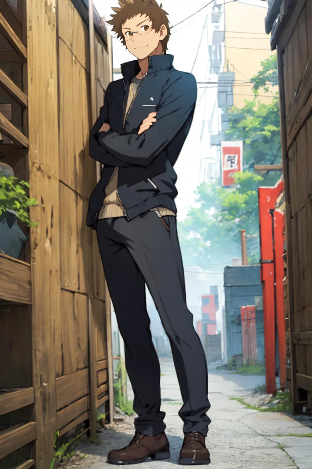 best quality, Mature male, Full body shot, <lora:shuu_maiko:.8> shuu_maiko, brown hair, glasses, brown eyes
