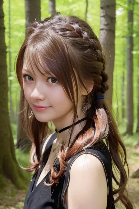 1girl,(RAW photo, best quality), (realistic, photo-realistic:1.4), masterpiece, an extremely delicate and beautiful, extremely detailed, 2k wallpaper, Amazing, finely detail, extremely detailed CG unity 8k wallpaper, ultra-detailed, highres, soft light, beautiful detailed girl, extremely detailed eyes and face, beautiful detailed nose, beautiful detailed eyes,cinematic lighting,in a beautiful forest of pine trees at a Japanese countryside,autumn scenery,maple trees in autumn,by a small rocky river,perfect anatomy,slender body,smiling,tied up hair <lora:tanakareina_lora:0.8>
