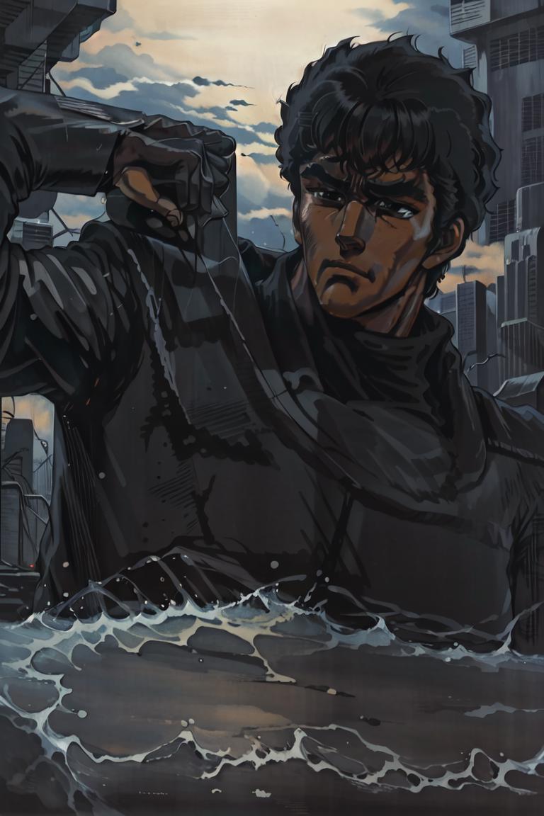 A painting of a man in a black suit holding a gun - SeaArt AI