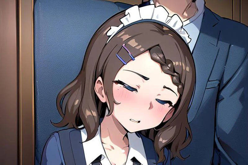 1 boy, 1 girl , kiss, (masterpiece:1.2, best quality), (ultra-detailed),(ultra highres), , (hyper detailed), AND , 1 boy, 1 girl , kiss, (masterpiece:1.2, best quality), (ultra-detailed), (ultra highres), , (hyper detailed), Houjou_Takagi is an amazing girl, 21 yo, small breasts, solo, cleavage, bashful, blue slant eyes, maid, (braid:1.3), (hairclip:1.3), maid headdress, brown hair, apron, long sleeves, bow, bowtie, , deep breathing, dark blue skirt, AND, 1 boy, 1 girl , kiss, (masterpiece:1.2, best quality), (ultra-detailed), (ultra highres), , (hyper detailed), 1 boy , messy hair, black hair, bashful, closing eyes, deep breathing with white breath, blazer as his school uniform