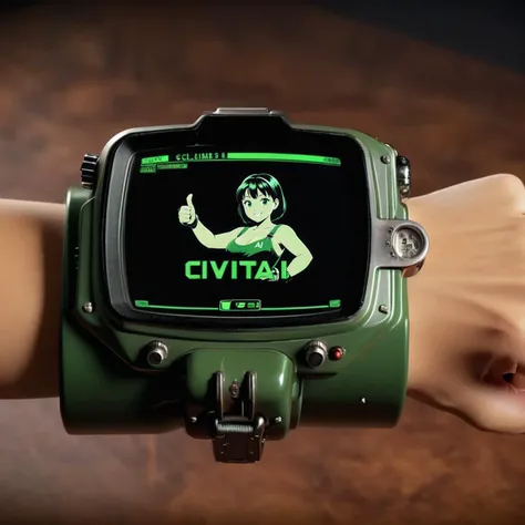a wrist computer [with the word CIVITAI::10], vintage black and green screen [with a sexy anime girl:3], <lora:PipBoy1024:0.8@3,0.5@4>,
(CIVITAI logo:1.4), <lora:texta:1>, [single thumbs up:5], <lora:/workspace/mod2/single thumbs up:0.0@5,0.5@6>,
style fallout4 <lora:Fallout_4_XL_Style:0.4@3,0.1@4:hr=0.1>, HDR, 32k, sharp, vivid, rich details, realistic, intricate, <lora:add-detail-xl:1>