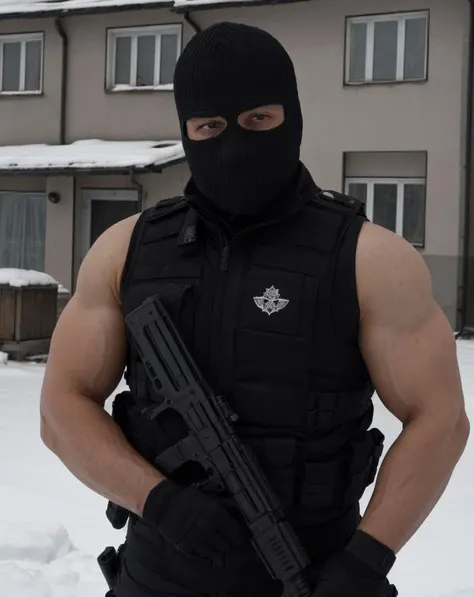 <lora:Balaclava__Ski_Mask__Bandit_Hat:0.8>, masterpiece, best quality, man wearing a balaclava ski mask, SWAT gear, tactical vest, (Moscow background), Russia, intricate detail, atmospheric, dramatic
