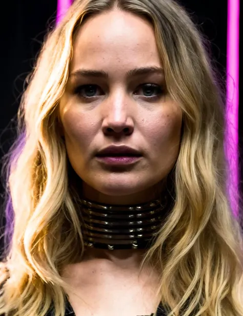 portrait photo of (jenniferLaw1:0.9), cyberpunk, in cyberpunk armor, face, intricate details,