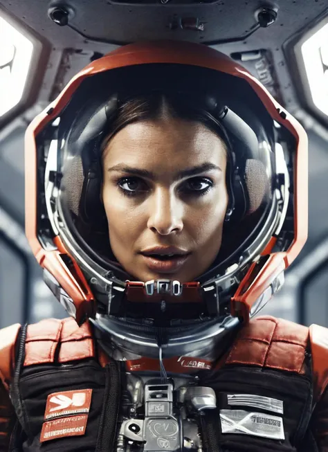 close up photo of sks woman, rugged space trucker, inside industrial spaceship, futuristic science fiction, action scene, digital concept art, realistic, intricate detailed textures, filmic, cinematic, environmental character portrait, <lora:locon_emilyratajkowski_v1_from_v1_64_32:1.25>