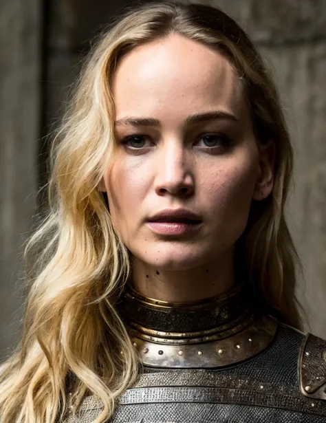 portrait photo of (jenniferLaw1:0.9),, medieval, warrior in armor, face, intricate details