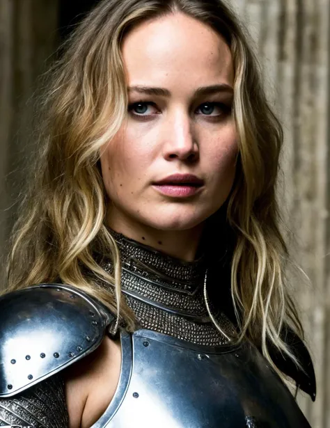 portrait photo of (jenniferLaw1:0.9),, medieval, warrior in armor, face, intricate details