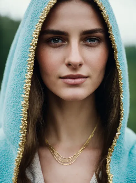 RAW candid cinema, best quality, beautiful Slavic sks woman, smiling, wearing gold necklace with aquamarine jewels, landscape background, hourglass body shape, dark long hair, long legs, wearing Victorian riding hood, 28mm, f/2.6 ((color graded portra 400 film)) ((remarkable color)), (ultra realistic), textured skin, remarkable detailed pupils, skin pores, goosebumps, subsurface scatter, visible skin detail, skin fuzz, (dry skin) shot with cinematic camera, photo by Alessio Albi and paul zizak, style by WLOP and Ariock