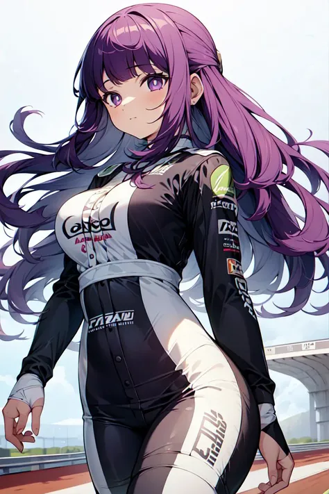 masterpiece, best quality, 1 mature female, Raikou, motherly smile, huge breasts, purple hair, race_queen, highleg, <lora:CHAR-FGO-Raikou_Hard:0.6>,  <lora:Clothing-pnx_RaceQueen(race_queen.highleg):0.9>