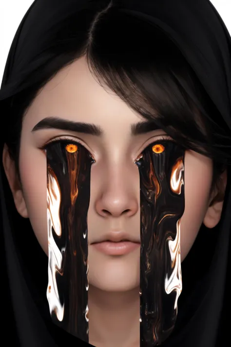 ((best quality)), ((masterpiece)), (detailed),4k, 1girl, arabic, dark hair, detailed face, <lora:TearsV2-lbw:0.8>, Tears,(petroleum), (petrol), black tar,Portrait, white background,