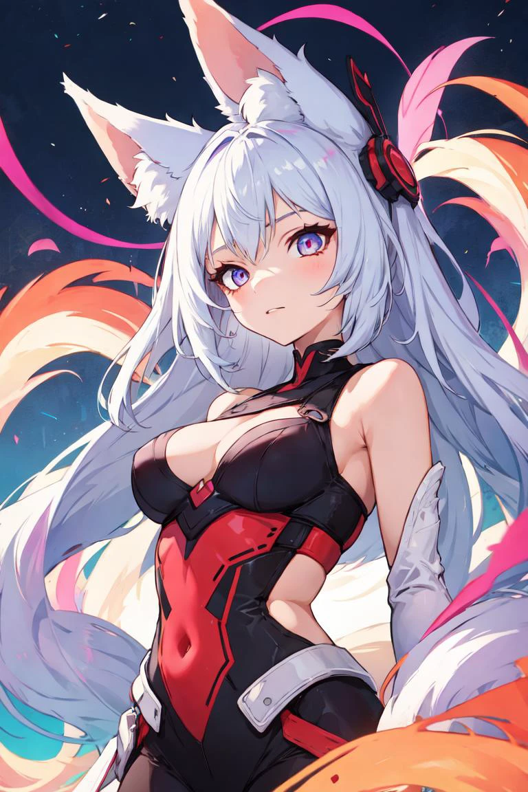 1girl, medium breasts, fox ears, __color__ hair