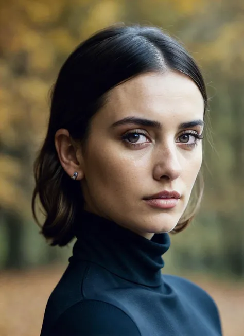 A stunning intricate full color portrait of (sks woman:1), wearing a black turtleneck, epic character composition, by ilya kuvshinov, alessio albi, nina masic, sharp focus, natural lighting, subsurface scattering, f2, 35mm, film grain, <lora:lora_penelope_v1_from_v1_160:1>