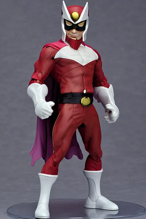 best quality, 1boy, solo, actionauf, Lovely Small Breasts, upper Body , looking at viewer, from below, <lora:Joe:1>, viewtiful joe, cape, mask