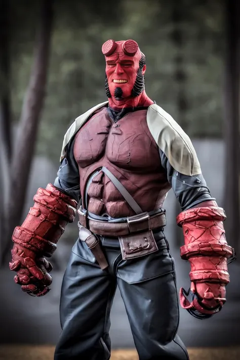 best quality, 1boy, solo, actionauf, detail face,(portrait:1.2), Depth of Field, Portrait , Lovely Small Breasts, upper Body , looking at viewer, ninja suit, freeze, snow, mask, face mask, <lora:hellboylora:1>, hellboylora