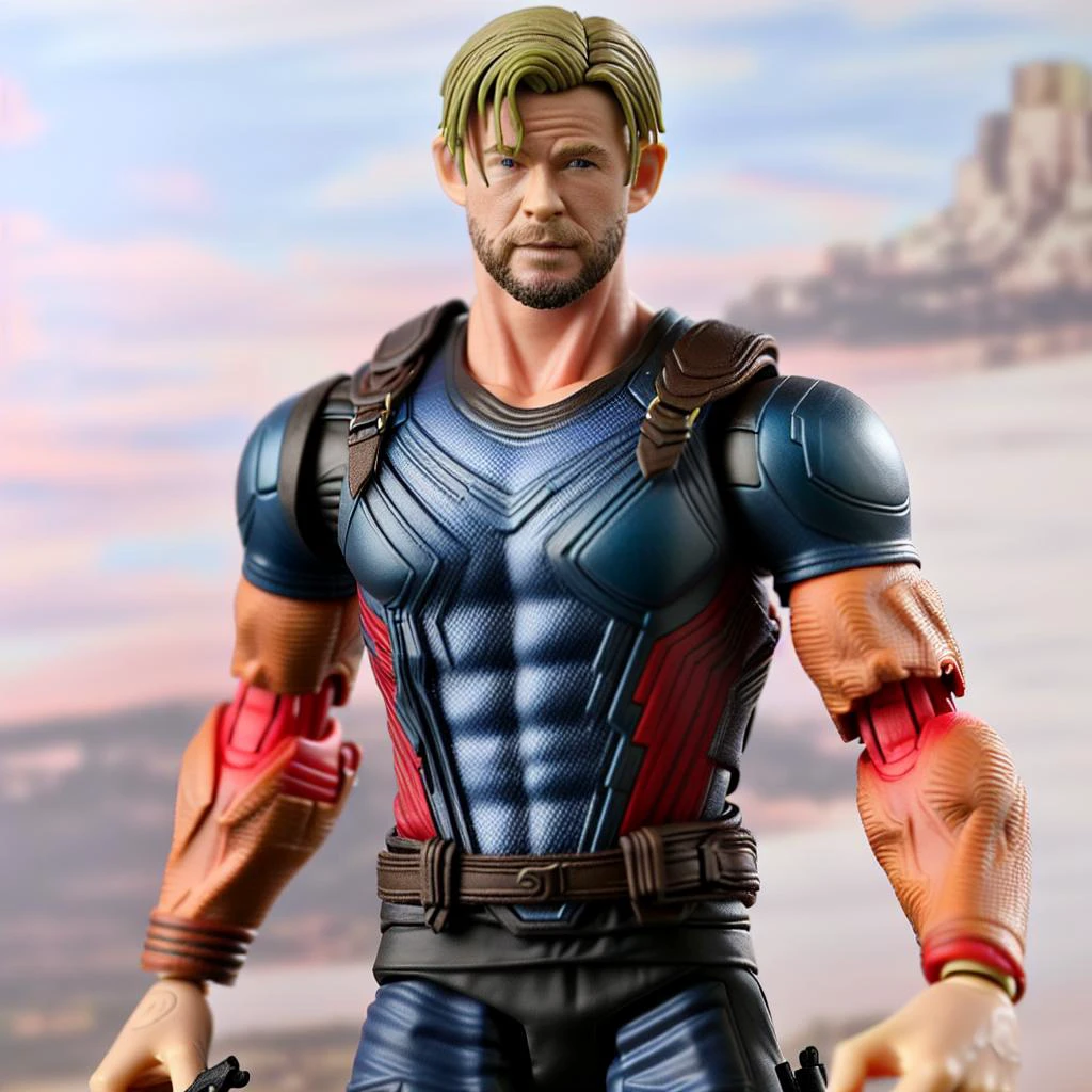 realistic actionauf style Chris Hemsworth