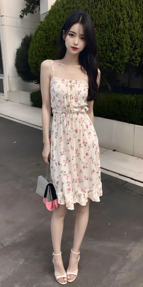 <lora:Beautiful_Dress:0.65>,(printed colorful dress),(bare shoulders),1 girl,(full body),(stiletto heels),(short hair:1.1),(realistic:1.7),((best quality)),absurdres,(ultra high res),(photorealistic:1.6),photorealistic,octane render,(hyperrealistic:1.2), (photorealistic face:1.2), (8k), (4k), (Masterpiece),(realistic skin texture), (illustration, cinematic lighting,wallpaper),( beautiful eyes:1.2),((((perfect face)))),(cute),(standing),(smile:0.9),(black hair),(long hair),black eyes,red lips, (outdoors), <lora:koreanDollLikeness_v15:0.4>,