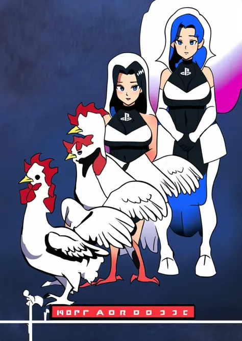 masterpiece, best quality, Playstation-chan, <lora:Playstationchan:0.8> Silkie Chicken, matte, <lora:Animorphs4-40:1>