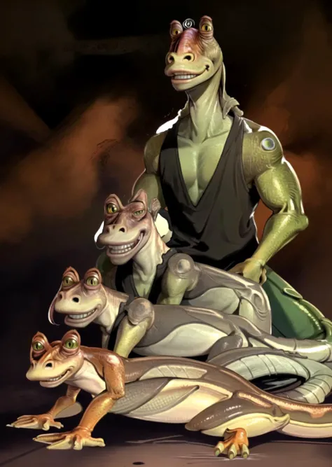 masterpiece, best quality, jar jar binks, Giant Salamander, delightful, <lora:Animorphs4-40:1> <lora:jarJarBinksGunganStar_v3:0.6>