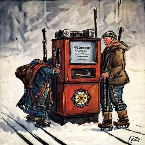 ((best quality)), ((masterpiece)), ((realistic,digital art)), (hyper detailed),ZilleAI Karaoke Machine, Skis,Trademarks, Tartan, Cracked, <lora:Zille_Style:1>