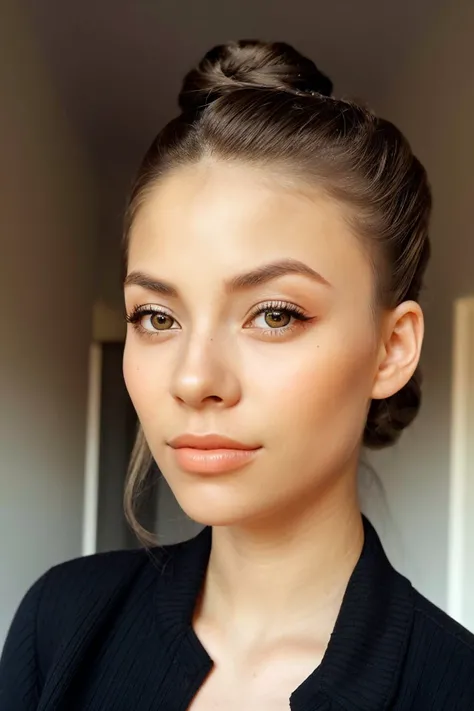 <lora:EvelinAndras_v1:.9> EvelinAndras, focus on eyes, close up on face, hair styled French twist hair