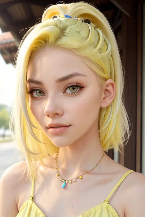 <lora:EvelinAndras_v1:.9> EvelinAndras, focus on eyes, close up on face, wearing jewelry, pastel yellow color hair styled Straight Half-Up Half-Down