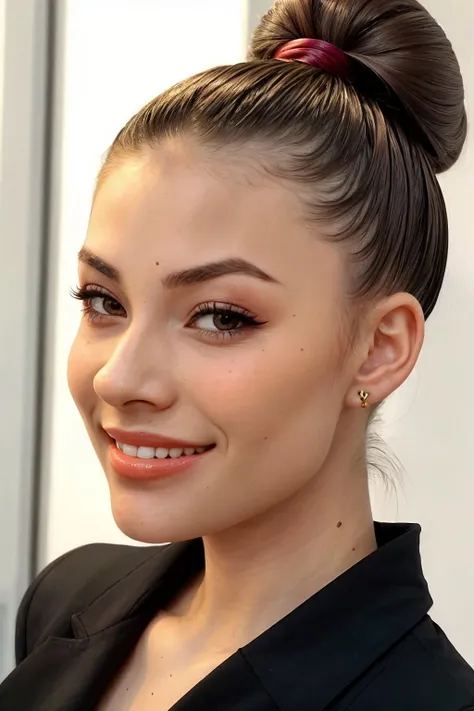 <lora:EvelinAndras_v1:.9> EvelinAndras, focus on eyes, close up on face, grinning, wearing jewelry, hair styled top knot ponytail