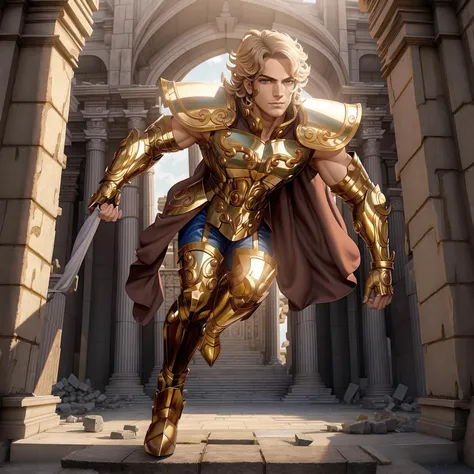 <lora:LeoArmor:0.6> , masterpiece, best quality, masterpiece, detailed face, detailed eyes, full body, Henry Cavil wearing Armor guarding the entrance to a  temple ruins at the Olympus