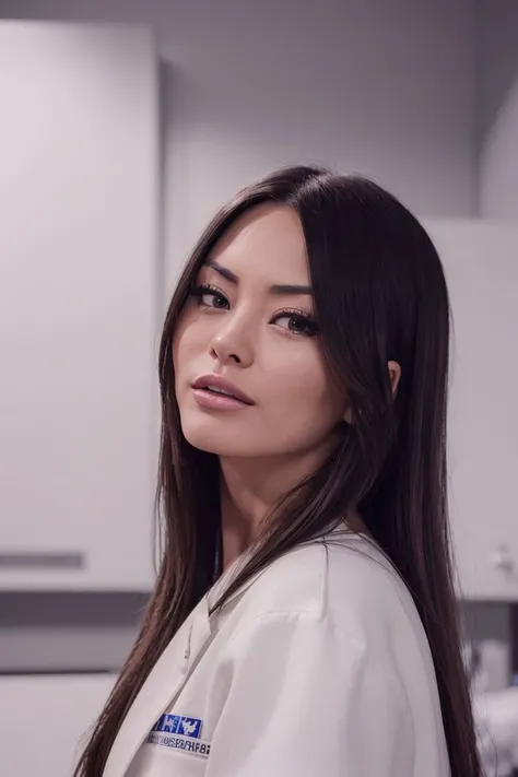 photo of S111_VictoriaKern, a elegant woman, in a (laboratory:1.1), wearing a (white-laboratory-coat:1.2), (8k, RAW photo, best quality, depth of field, ultra high res:1.2), (absurdres, intricate, photorealistic, masterpiece, ultra-detailed, Unreal Engine:1.3)