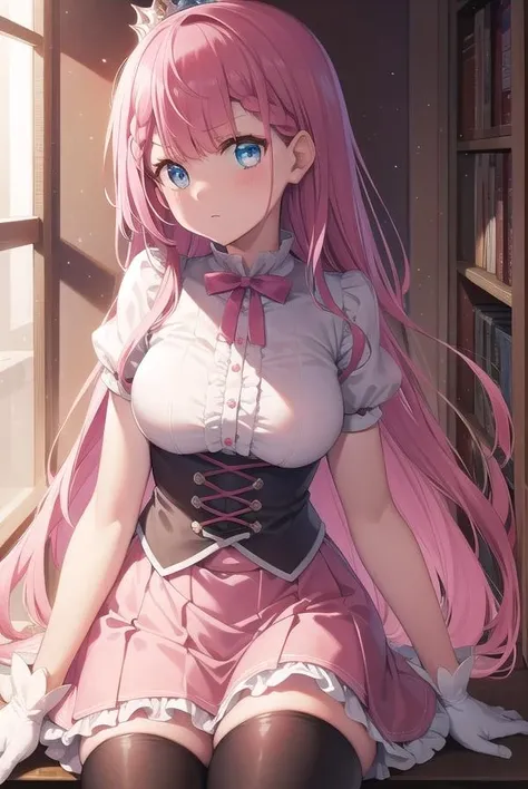 mafuyukirisu, <lora:mafuyutest:1>,
mafuyu kirisu, blue eyes, braid, long hair, twin braids, pink hair,
BREAK boots, center frills, dress, elbow gloves, frilled skirt, frills, gloves, magical girl, pink skirt, puffy short sleeves, puffy sleeves, purple thighhighs, short sleeves, skirt, thigh boots, thighhighs, tiara, white gloves,
BREAK looking at viewer,
BREAK indoors, classroom,
BREAK <lora:GoodHands-vanilla:1>, (masterpiece:1.2), best quality, high resolution, unity 8k wallpaper, (illustration:0.8), (beautiful detailed eyes:1.6), extremely detailed face, perfect lighting, extremely detailed CG, (perfect hands, perfect anatomy),