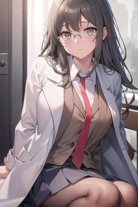 riofutaba, <lora:riofutabatest:1>,
rio futaba, black-framed eyewear, (brown eyes:1.7), glasses, (grey hair:1.5), hair between eyes, over-rim eyewear, semi-rimless eyewear, long hair, sidelocks,
BREAK blazer, blue skirt, brown jacket, coat, collared shirt, jacket, lab coat, long sleeves, miniskirt, necktie, open clothes, open coat, pleated skirt, red necktie, school uniform, shirt, skirt, undershirt, (white coat:1.5), white shirt,
BREAK looking at viewer,
BREAK indoors, classroom,
BREAK <lora:GoodHands-vanilla:1>, (masterpiece:1.2), best quality, high resolution, unity 8k wallpaper, (illustration:0.8), (beautiful detailed eyes:1.6), extremely detailed face, perfect lighting, extremely detailed CG, (perfect hands, perfect anatomy),