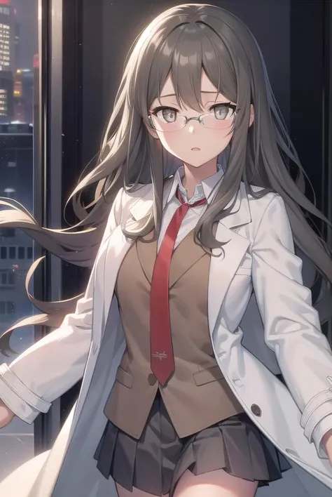 riofutaba, <lora:riofutabatest:1>,
rio futaba, black-framed eyewear, (brown eyes:1.7), glasses, (grey hair:1.5), hair between eyes, over-rim eyewear, semi-rimless eyewear, long hair, sidelocks,
BREAK blazer, blue skirt, brown jacket, coat, collared shirt, jacket, lab coat, long sleeves, miniskirt, necktie, open clothes, open coat, pleated skirt, red necktie, school uniform, shirt, skirt, undershirt, (white coat:1.5), white shirt,
BREAK looking at viewer,
BREAK indoors, classroom,
BREAK <lora:GoodHands-vanilla:1>, (masterpiece:1.2), best quality, high resolution, unity 8k wallpaper, (illustration:0.8), (beautiful detailed eyes:1.6), extremely detailed face, perfect lighting, extremely detailed CG, (perfect hands, perfect anatomy),