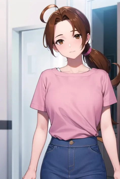 deliaketchum, <lora:deliaketchum-lora-nochekaiser:1>,
deliaketchum, brown hair, (brown eyes:1.7), parted bangs, (ahoge:1.5), ponytail, low ponytail,
BREAK shirt, (pink shirt:1.2), short sleeves, skirt, blue skirt, long skirt,
BREAK indoors,
BREAK looking at viewer, (cowboy shot:1.5),
BREAK <lyco:GoodHands-beta2:1>, (masterpiece:1.2), best quality, high resolution, unity 8k wallpaper, (illustration:0.8), (beautiful detailed eyes:1.6), extremely detailed face, perfect lighting, extremely detailed CG, (perfect hands, perfect anatomy),