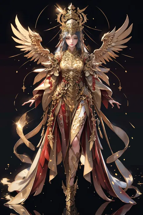 8K raw photo, Best quality, masterpiece, ultra high res, (zentangle, mandala, tangle, entangle),colorful,(photorealistic:1.4), raw photo, 1girl,tall female, skinny, slim_legs, solo,(perfect body shape),holy light,gold foil,gold leaf art,glitter drawing,(full body), <lora:nvwushen-000020:0.5>,ban,<lora:yuechan_weddingClothes:0.4> ,yuechan_wedding_lothes