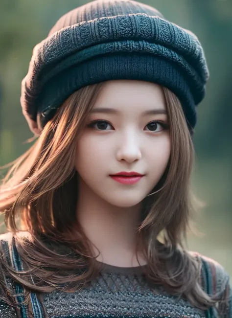 absurdres, unparalleled masterpiece, ultra realistic 8k CG, (photorealistic:1.2), 1girl, looking at viewer, best quality, masterpiece , <lora:leesaeromFromis9_fromis9SaeromV1BETA:1>, smile, beanie
