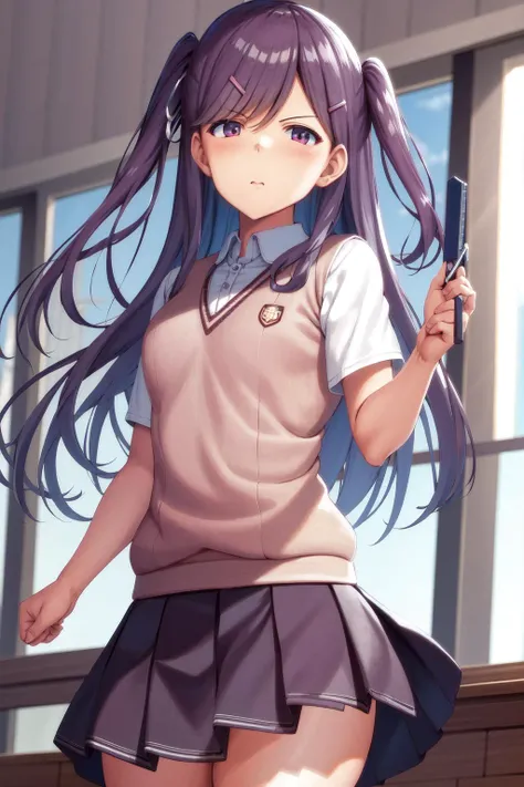 masterpiece, best quality, highres, 1girl kamuro masumi, hair clip, <lora:kamuro_masumi:1>
<lora:tokiwadai_school_uniform:1> tokiwadai school uniform