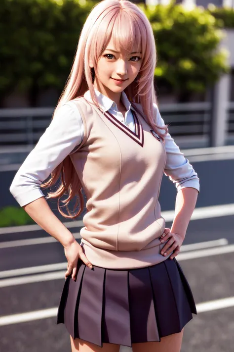 masterpiece, best quality, highres, 1girl ichinose honami, hand on hip, light smile, (photorealistic:1.6) <lora:ichinose_honami2-000003:0.9>
<lora:tokiwadai_school_uniform:1> tokiwadai school uniform