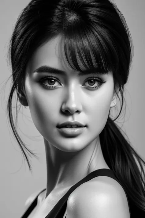 âmasterpieceãtop-qualityãhight resolutionãHigh-quality imagesã8Kã1womanlãdetailedsãDetailed eye depictionãskin glossãLustrous black hairãMonochrome grayscaleãLisaãportlateãEarly lifeãcrybaby