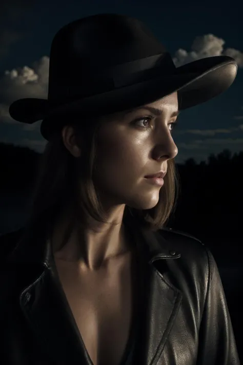 woman with gun in hand and hat with cloud in background, cowboy bebop, noir detective and a fedora
<lora:LowRA:0.25> dark theme
<lora:polyhedron_skinny_all:0.45> detailed skin, skin blemish
<lora:skin_tone_slider_v1:-1>