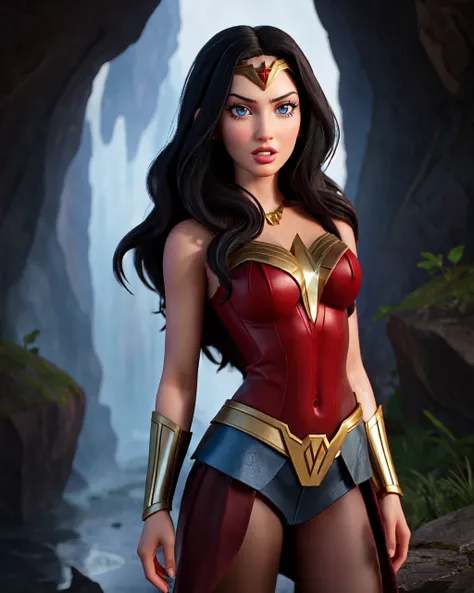 portrait of sexy megan fox in canyon, wonder woman, rain, best quality,  <lora:LowRA:0.7>, detailed, intricate, hard light, by rhads